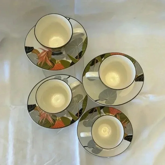 Gorgeous SANGO Larry Laslo MAUI Cup & Oval Saucer 8 pcs Hawaiian Flower - Picture 3 of 8